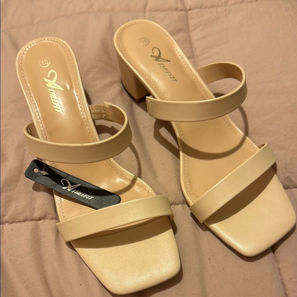 Cream Heeled Sandals with Modern Minimalist Design